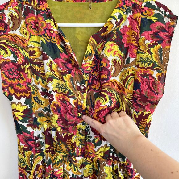 THML Womens Floral Print Button Front V-Neck Short Sleeve Flowy Dress Size M - Picture 7 of 12